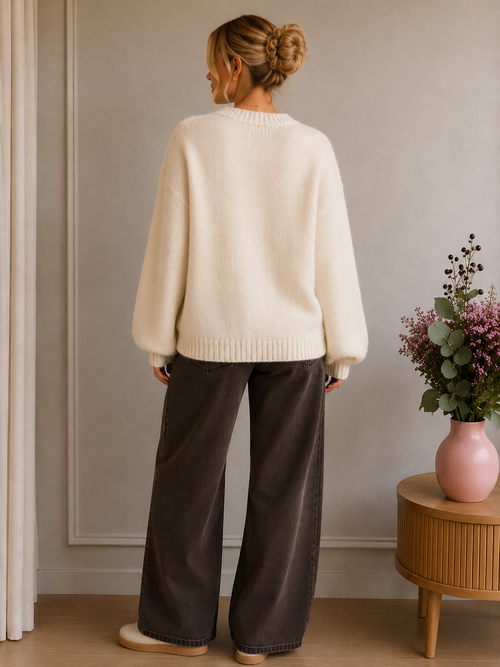 Arines Polka Dot Sweater – Cream & Brown
