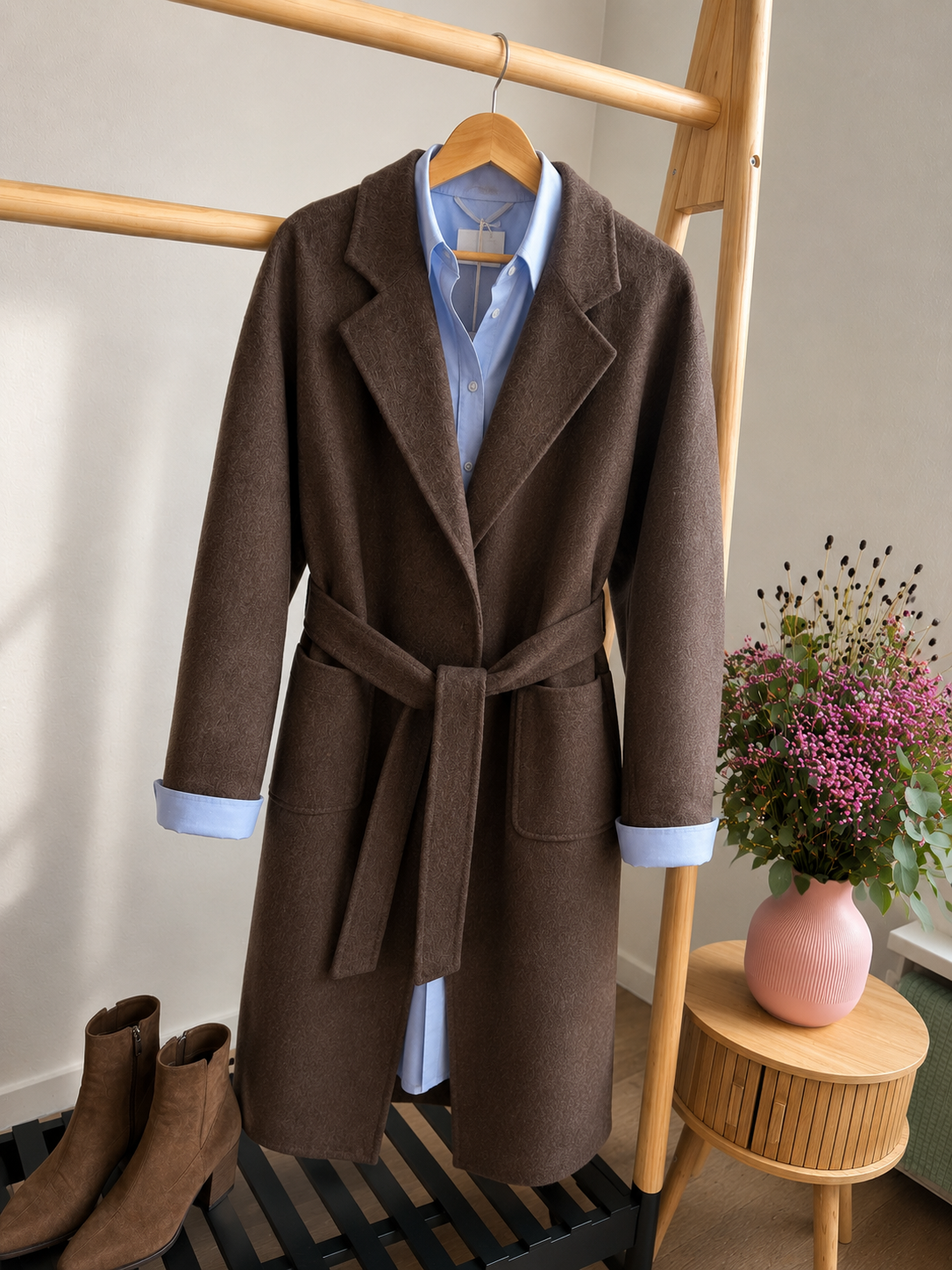 Premium Italian Handmade Wool & Cashmere Coat – Chocolate Brown
