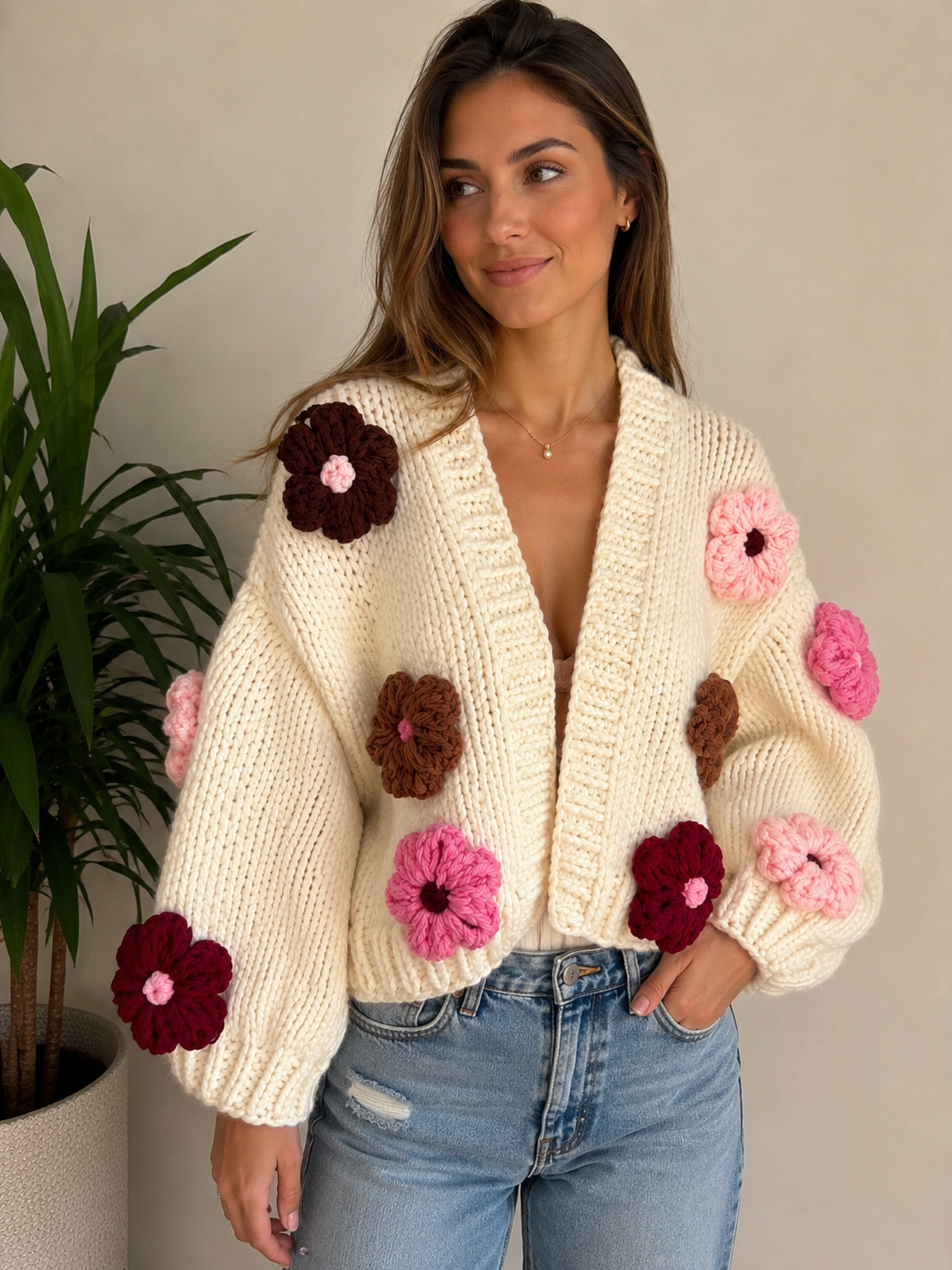 Handmade 3D Flower Cardigan
