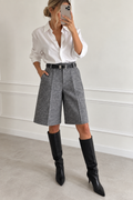 Grey wool blend Bermuda shorts with belt – Darivé Select