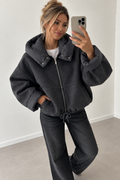 Dark grey oversized wool and cashmere jacket with detachable hood – Darivé Select