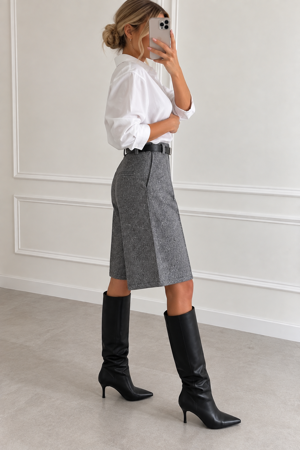 Grey wool blend Bermuda shorts – tailored fit with front pockets – Darivé Select