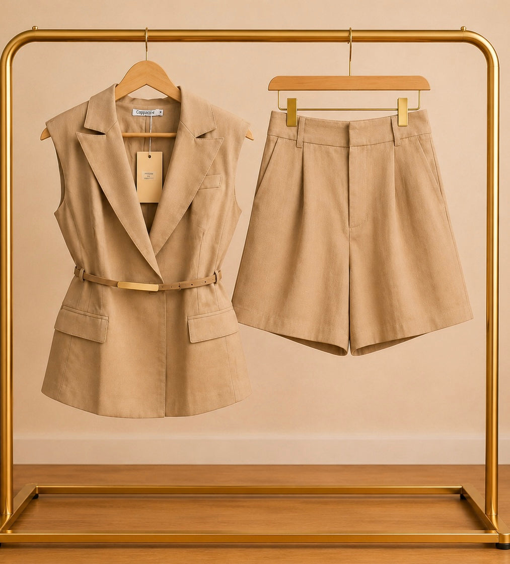Elegant Vest & Shorts Set – Beige