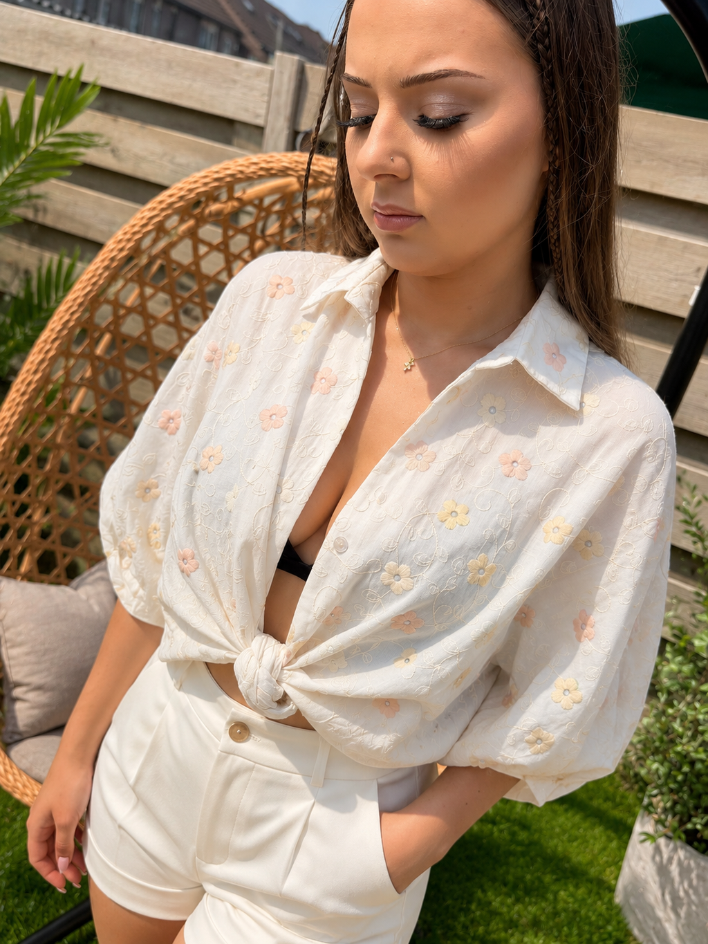 Floral Batwing Cotton Blouse
