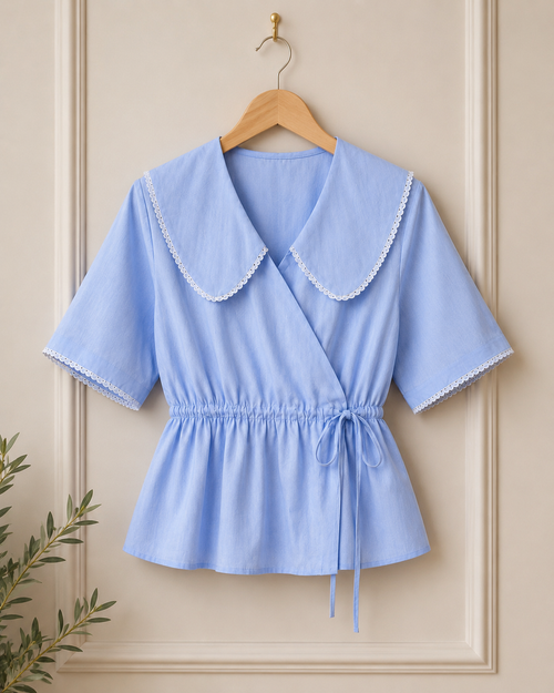 Baby Blue Wrap Blouse