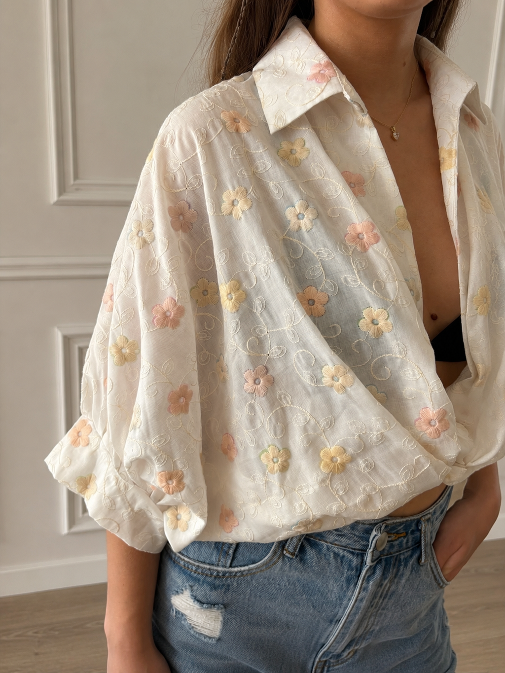 Floral Batwing Cotton Blouse