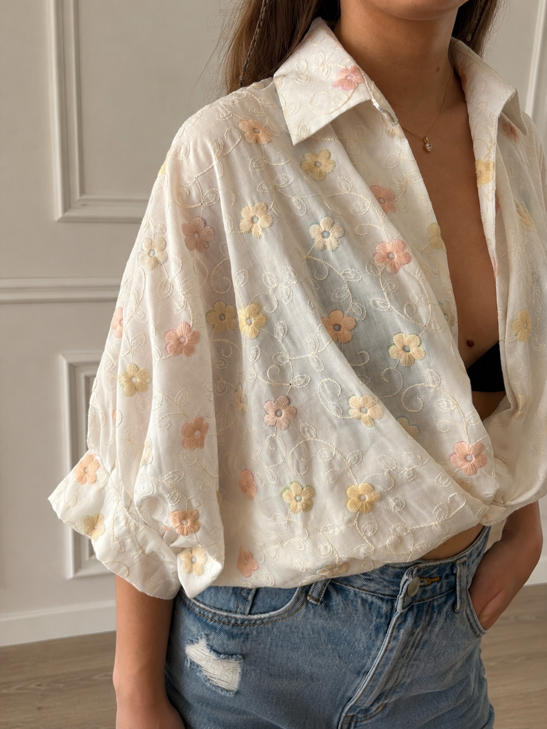 Floral Batwing Cotton Blouse