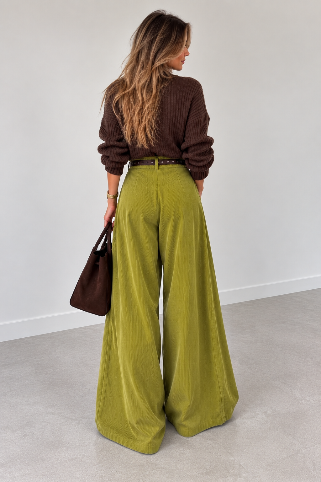 Olive cotton corduroy trousers with a flowing wide-leg silhouette – Darivé Select