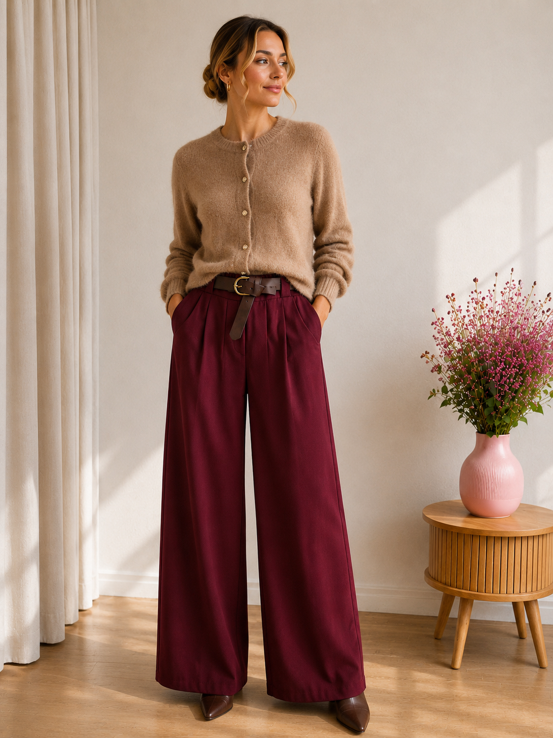 Burgundy Trousers with Belt
