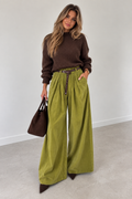 Olive corduroy wide-leg trousers made in Italy – Darivé Select