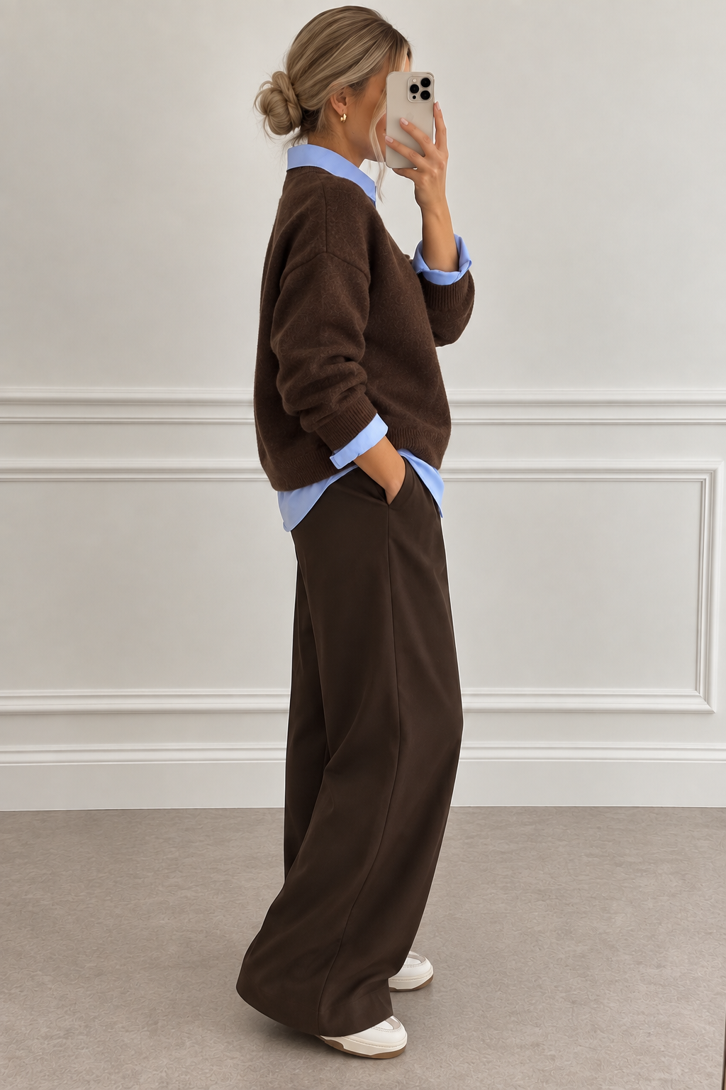 Chocolate brown wool and cashmere sweater – side view, relaxed fit – Darivé Select