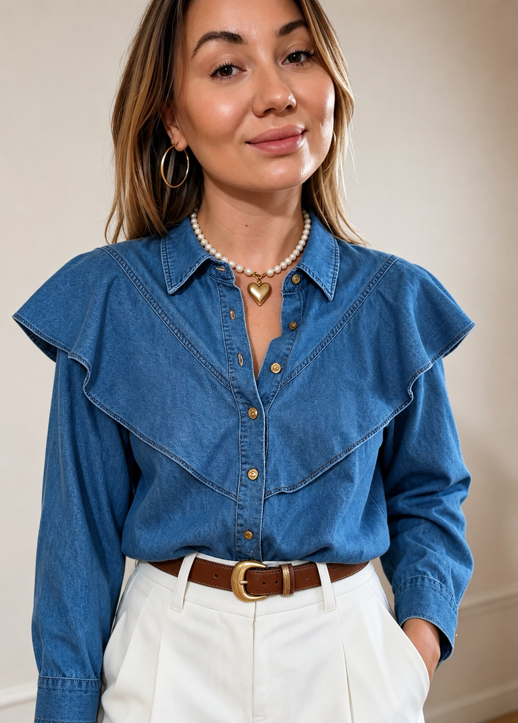 Denim Ruffle Shirt