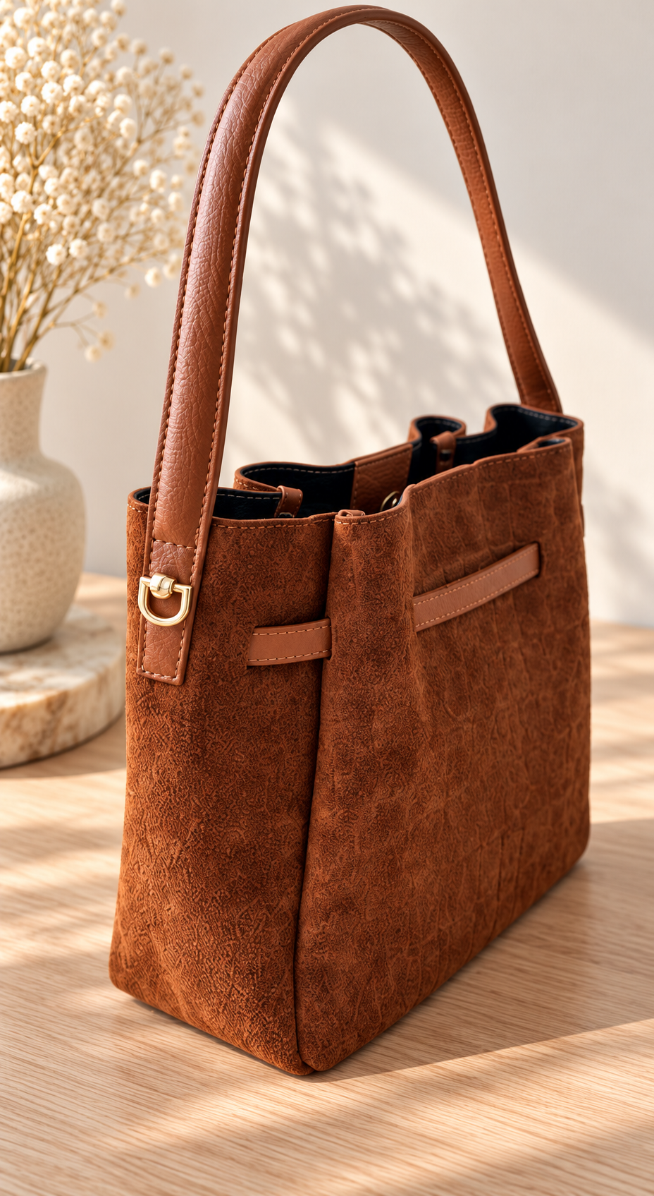 Italian leather handbag with elegant gold-tone hardware and embossed texture - Darivé Select