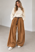 Camel brown corduroy wide-leg trousers made in Italy – Darivé Select