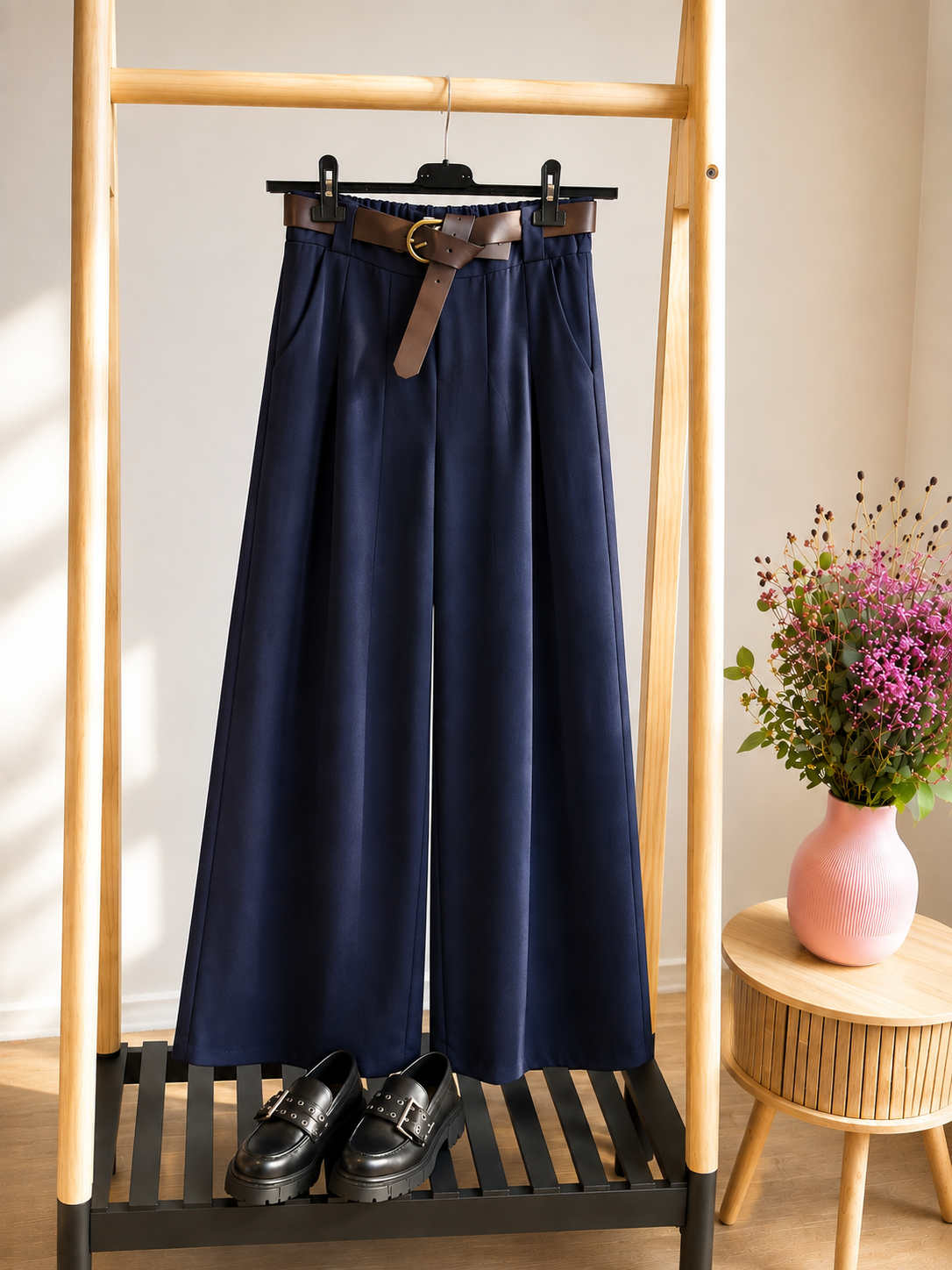 Navy Trousers with Belt