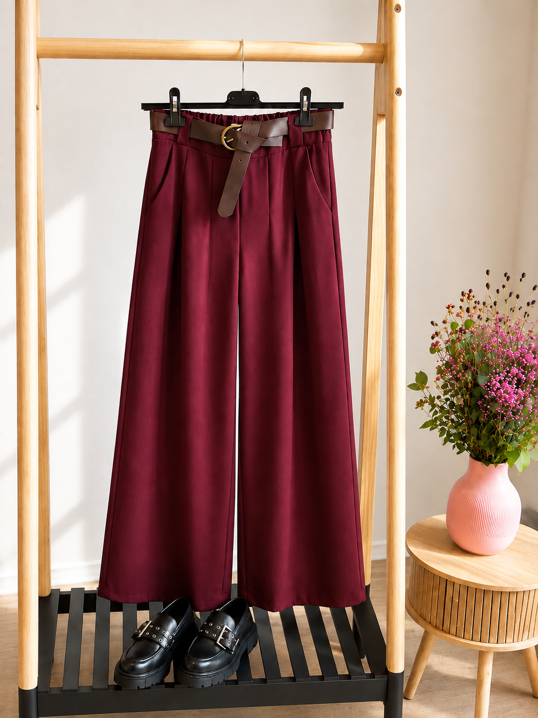 Burgundy Trousers with Belt