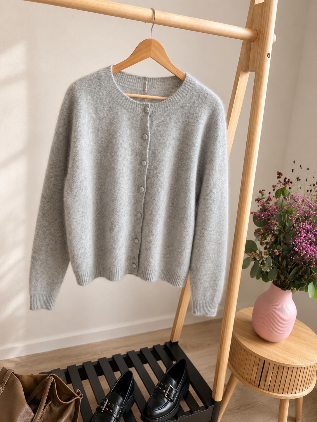 Premium Wool & Cashmere Cardigan – Grey