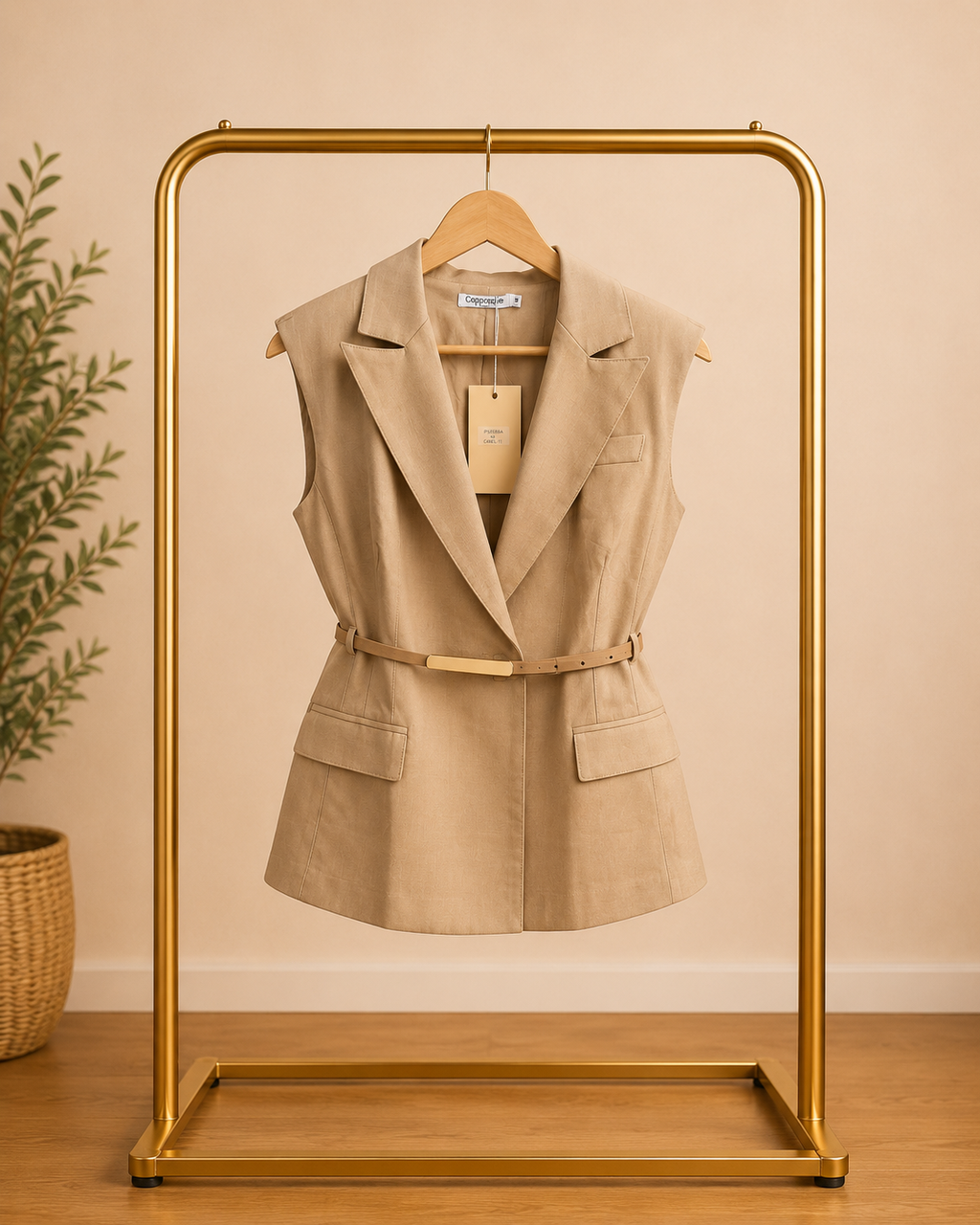 Elegant Vest & Shorts Set – Beige