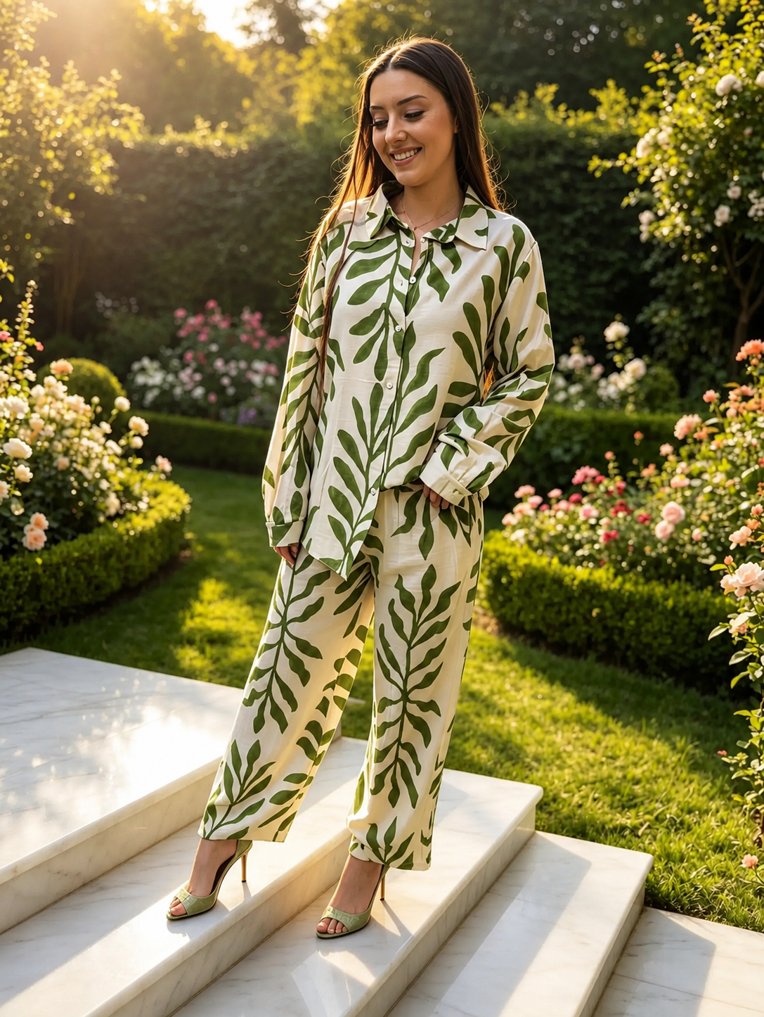 Leaf Print Co-ord Set – 82% Viscose