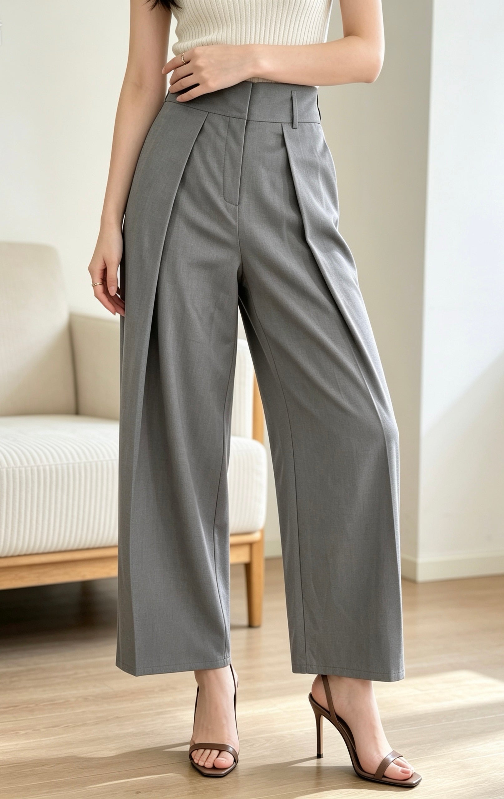 Italian Wide Leg Trousers – Grey