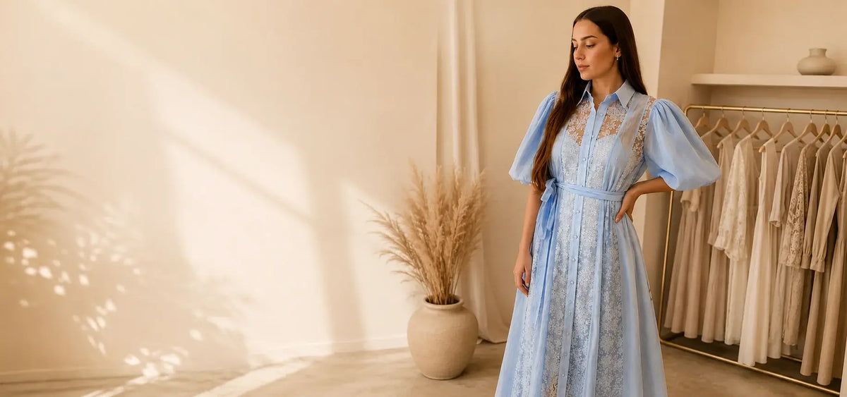 Woman in light blue midi dress – Darivé Select premium fashion boutique